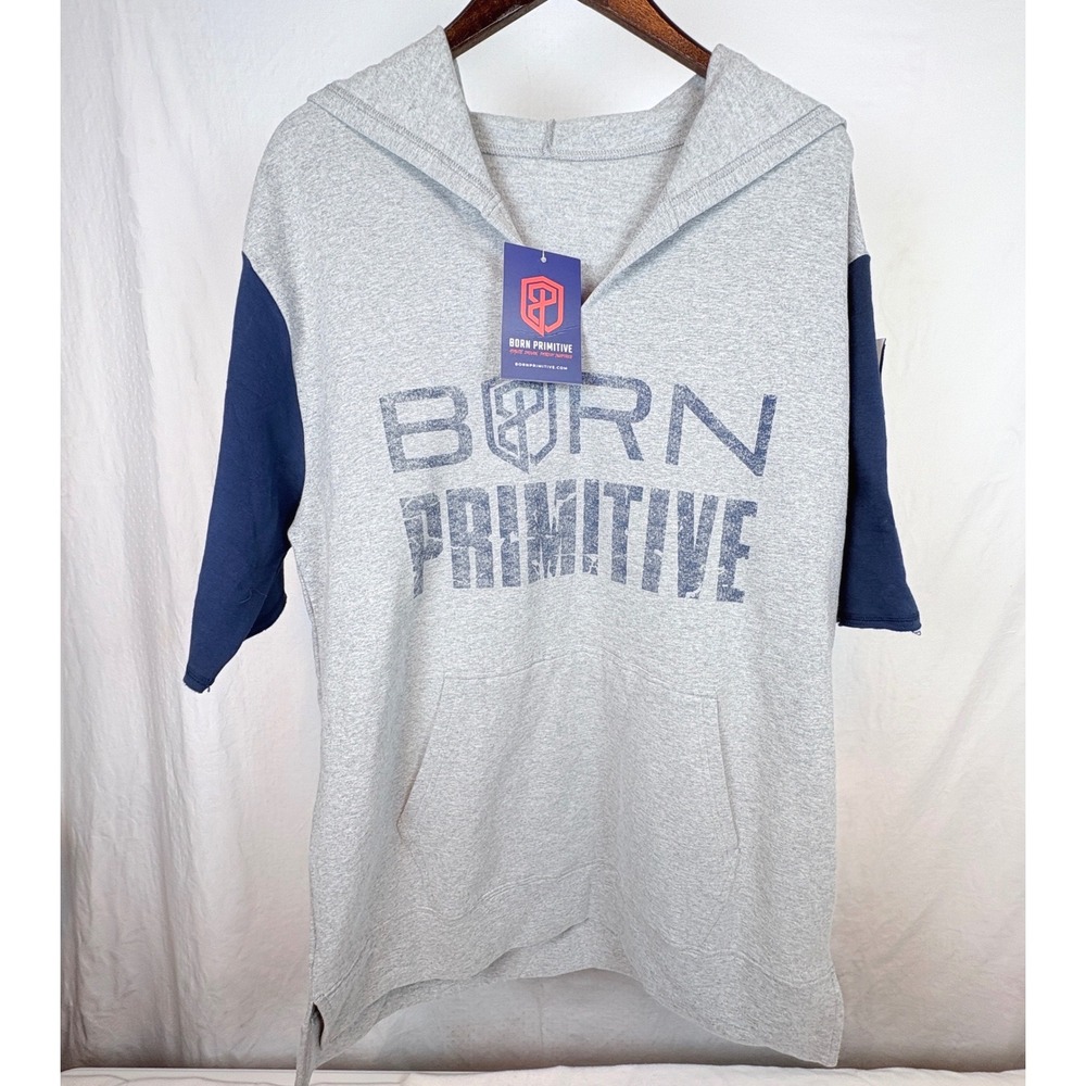 Born Primitive Unmatched Shrt Sleeve Hoodie Grey Navy The Hungriest Man Eats XL